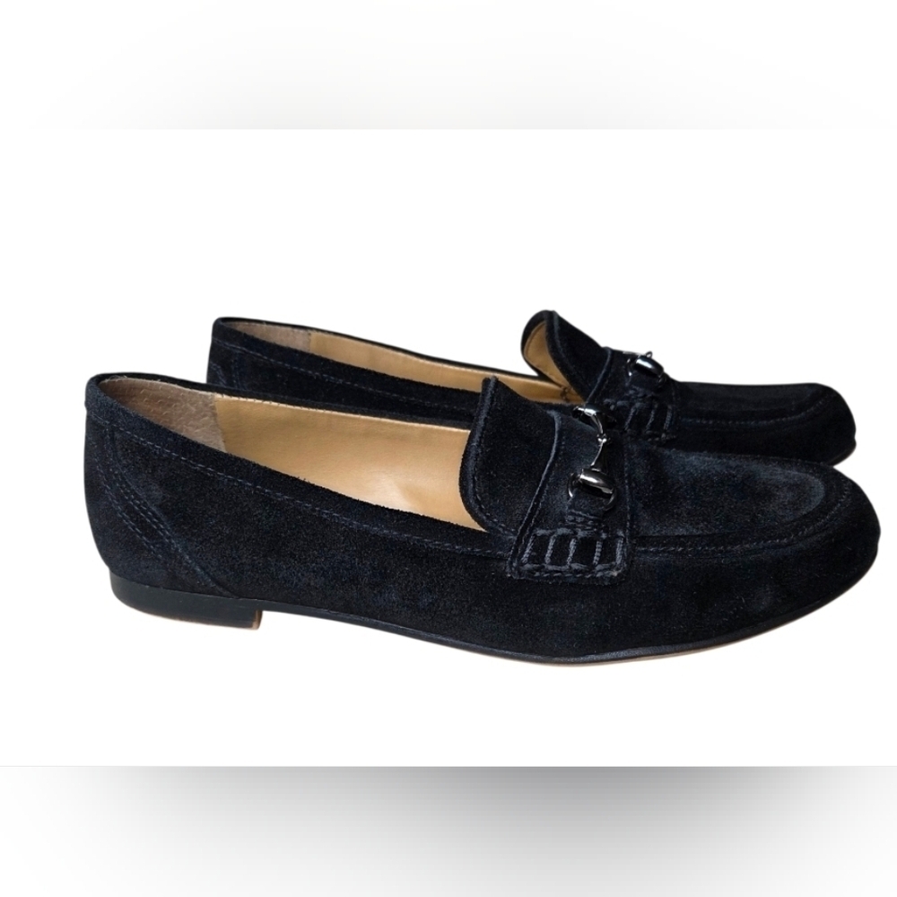 Franco Sarto Porter Horsebit Black Suede Leather Loafers Size 8